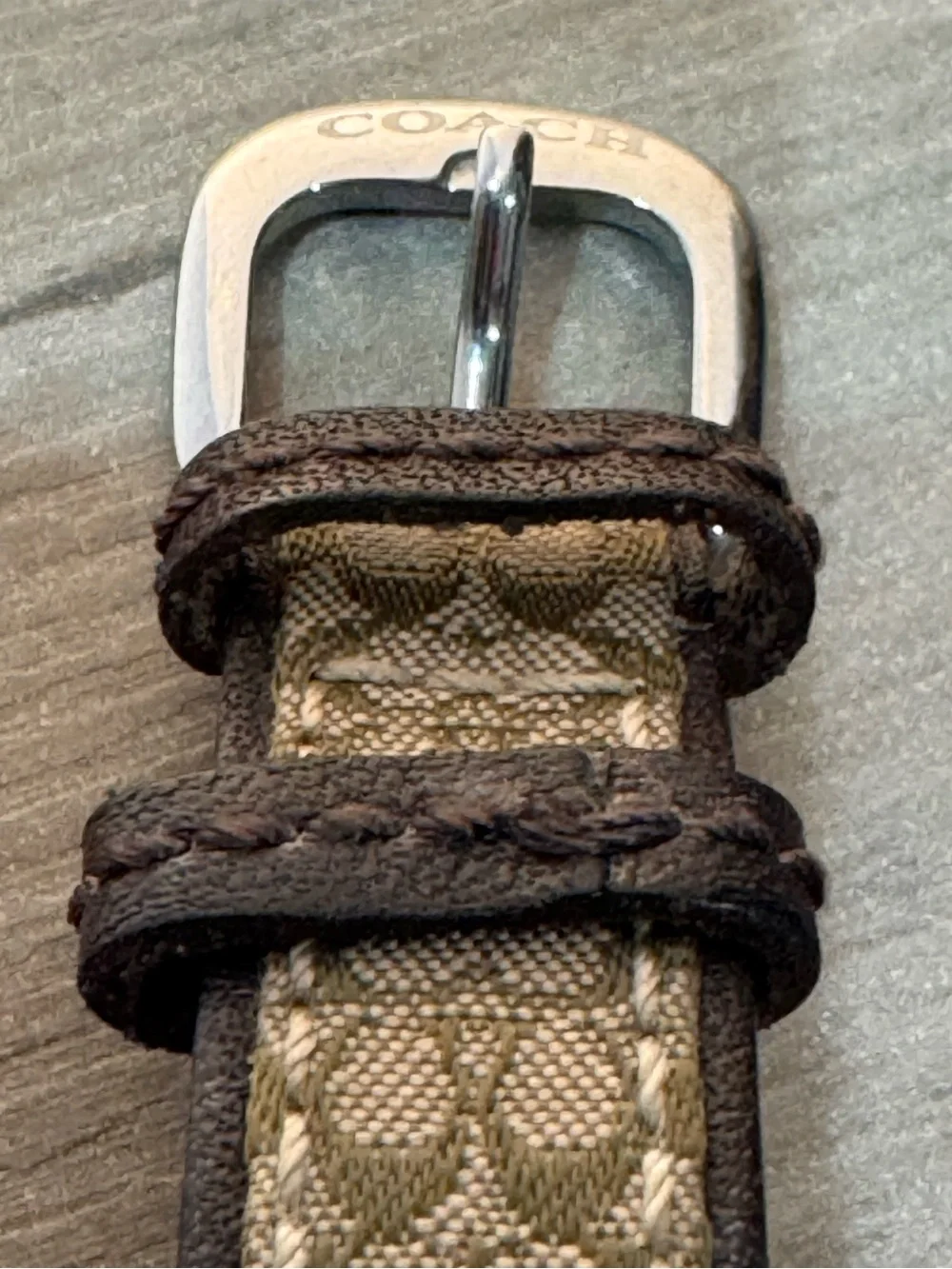 Vintage Coach Signature Logo Swiss Quartz Monogram Canvas Strap Watch Silver